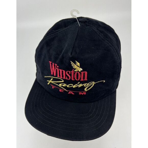 Vintage Winston Racing Team Black Velvet Rayon Snapback Cap Hat - Picture 2 of 10